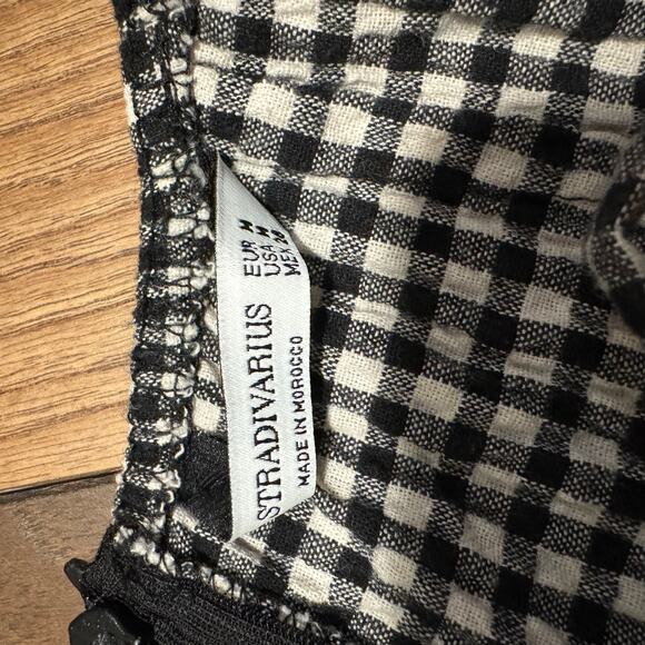 Stradivarius Gingham Mini Dress Black and White Size Medium - Picture 5 of 5